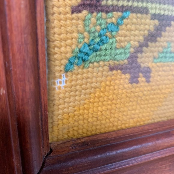 VTG Quail Needlepoint 70s Framed Columbia Minerva Framed Birds Boho Embroidery - Picture 12 of 12